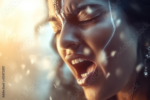Kali in war cry within shattered sacred triangle, blackandwhite monograph energy