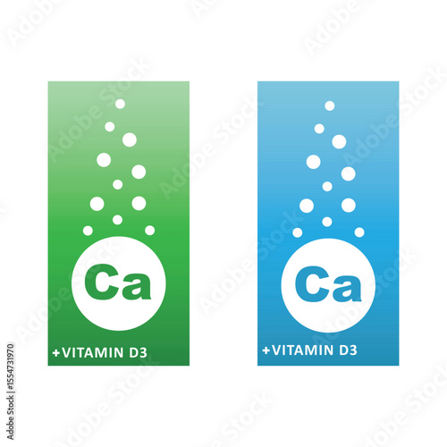 Mineral Ca Calcium, blue shining pill, capsule, - icon, vector, sticker.