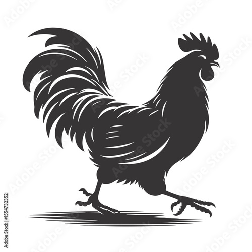 Walking chicken silhouette black vector for poultry designs backyard farm art and food graphics