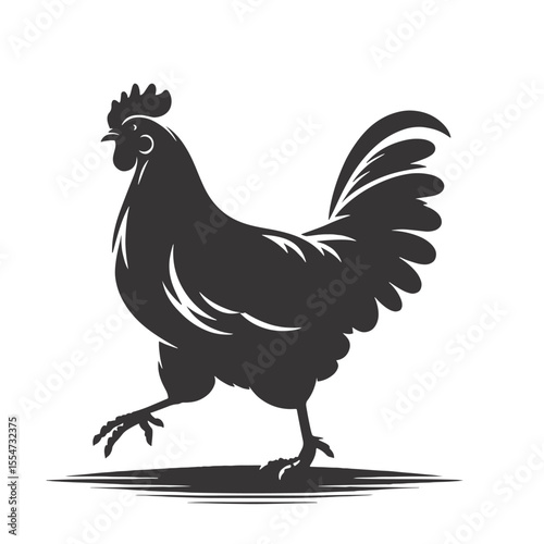 Walking chicken silhouette black vector for poultry designs backyard farm art and food graphics