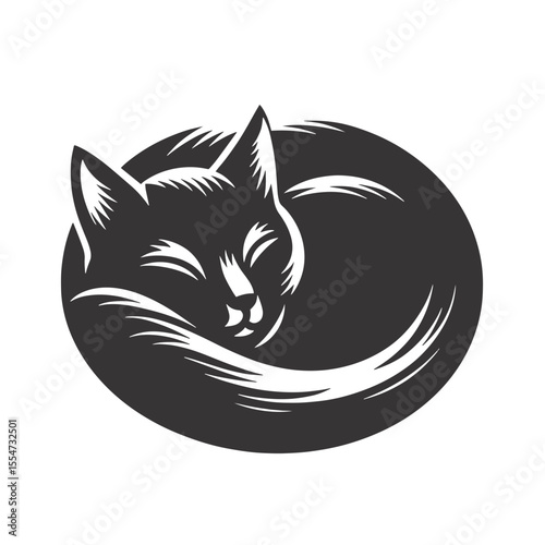Sleeping cat silhouette curled pose black vector for home decor animal lovers and peaceful artwork
