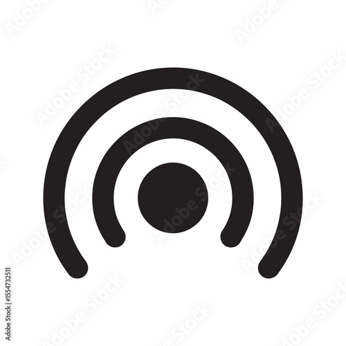 Broadcast signal icon representing a radio wave transmission for wireless communication live streaming a podcast or a hotspot connection point vector solid glyph icon