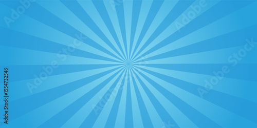 Simple Gradient Groovy Rays Of Comic Style Blue Swirl Sunburst Effect In Blank Horizontal Plain Background