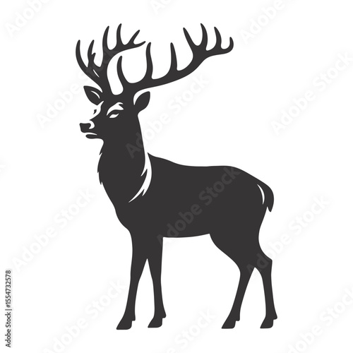 Deer silhouette with antlers black vector for woodland animal graphics forest art and hunting themes