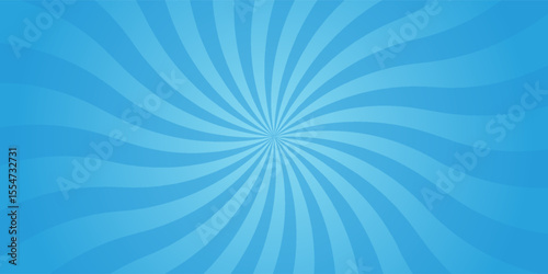 Simple Gradient Groovy Rays Of Comic Style Blue Swirl Sunburst Effect In Blank Horizontal Plain Background