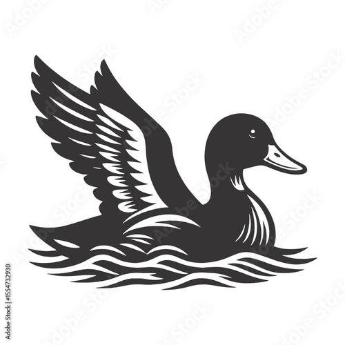 Swimming duck silhouette black vector for farm animal clipart pond scenes and nature based designs