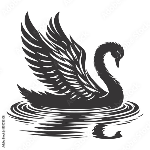 Elegant Swan Silhouette Gliding – Black Vector Graphic for Lake-Themed Decor and Wildlife Illustration Projects