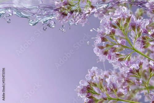 Beautiful natural background for designers with space for text. Flowers, water, freshness, waves, abstract image.