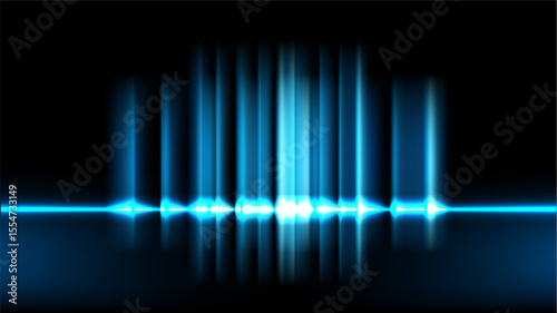 Bright blue light beams rising from a glowing line, creating a futuristic and high tech atmosphere on a dark background