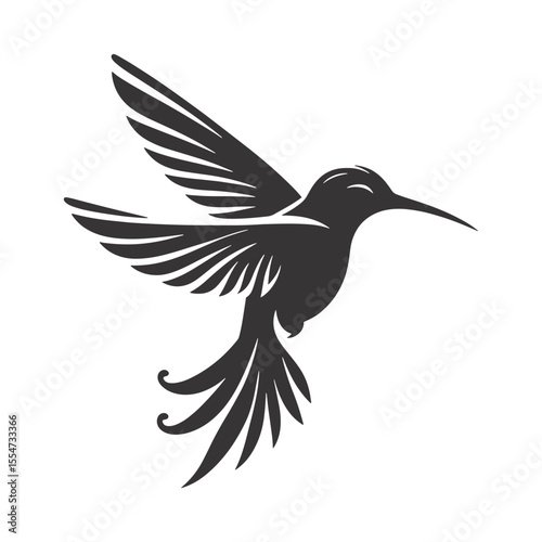 Hummingbird silhouette hovering black vector for delicate bird art floral designs and nature inspired graphics