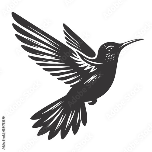 Delicate Hummingbird Silhouette Hovering – Black Vector Graphic for Floral Art and Nature-Inspired Bird Designs