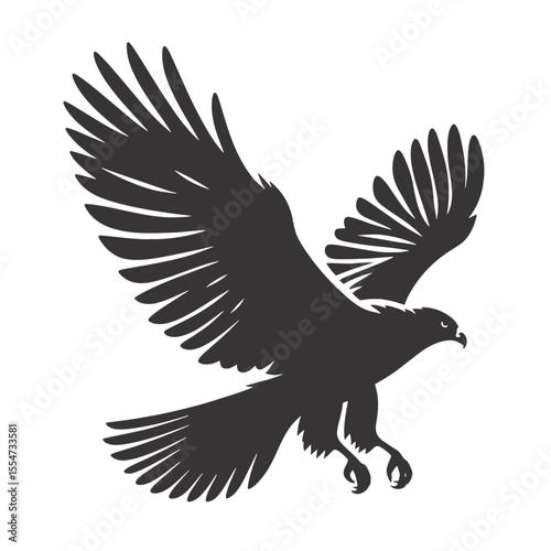 Flying hawk silhouette black vector for bird of prey art wildlife graphics and outdoor nature designs