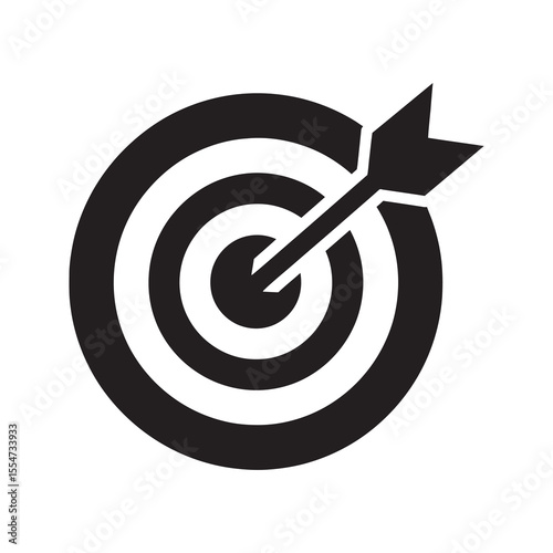 Target with an arrow in the bullseye icon representing a business goal achievement success and a focused marketing strategy for precision vector solid glyph icon