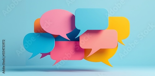 Colorful speech bubbles communication concept on blue background