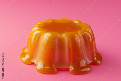 Caramel pudding dessert on bright pink backdrop