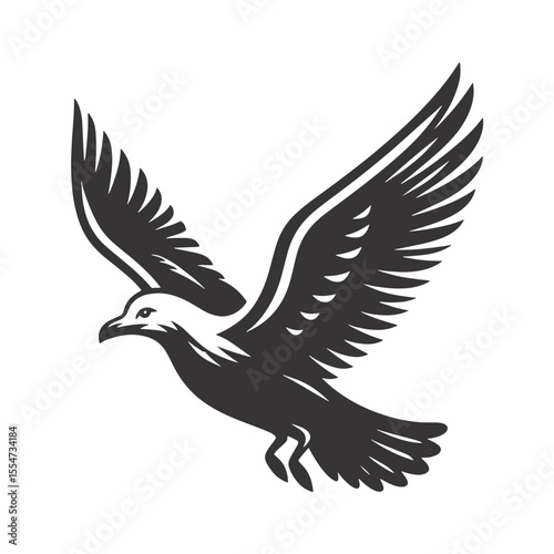 Black Vector Seagull Silhouette Flying – Coastal Bird Art, Beach Designs, and Ocean Wildlife Clipart
