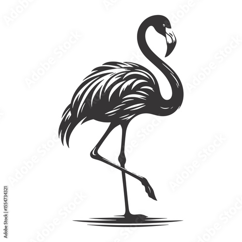 Walking flamingo silhouette black vector for tropical bird art exotic wildlife and nature designs