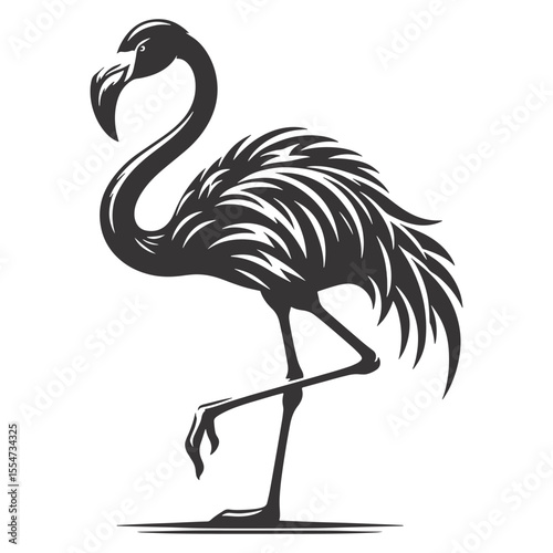 Black Vector Walking Flamingo Silhouette – Tropical Bird Art, Exotic Wildlife, and Nature Designs