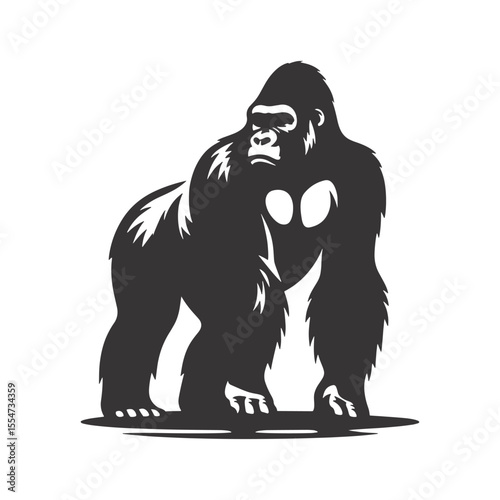 Black Vector Gorilla Silhouette Standing Upright – Wildlife Art, Jungle Designs, and Animal Clipart