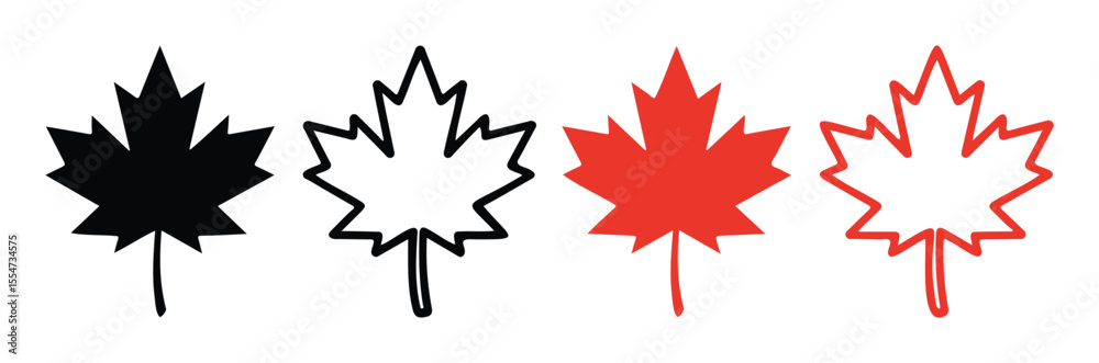 Canadian Maple Leaf Icon Set in Red and Black Solid and Outline Styles
Canadian Maple Leaf Icon Set in Red and Black Solid and Outline Styles