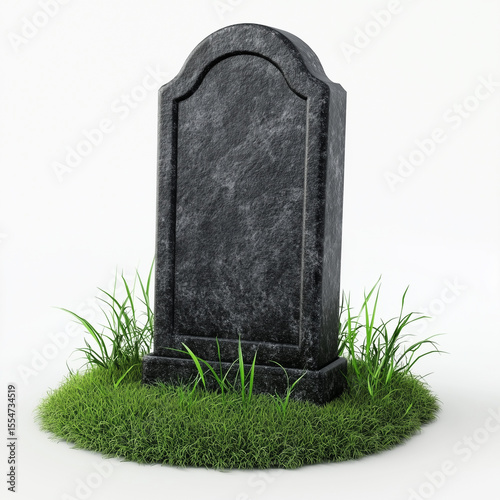 Headstone standing on grass in clean minimal setup