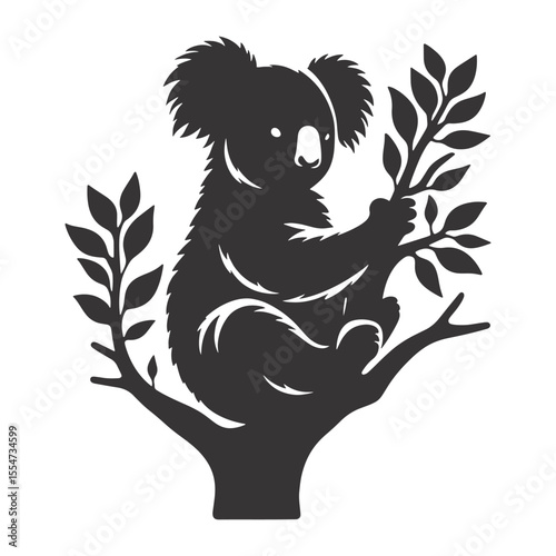 Black Vector Koala Silhouette in Tree – Wildlife Clipart, Nature Art, and Australian Animal Designs