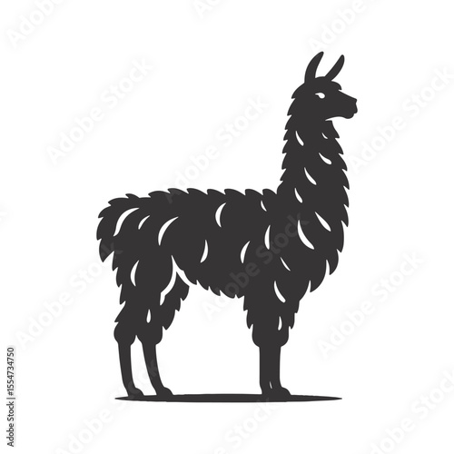 Standing llama silhouette black vector for farm animal clipart mountain wildlife graphics rustic nature art and design projects