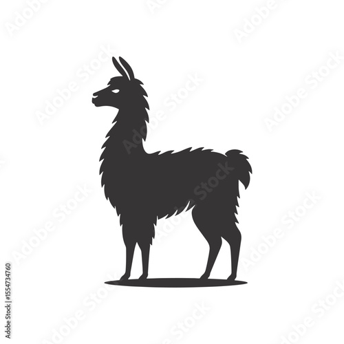 Black vector standing llama silhouette for farm animal art mountain wildlife clipart rustic nature graphics and design uses