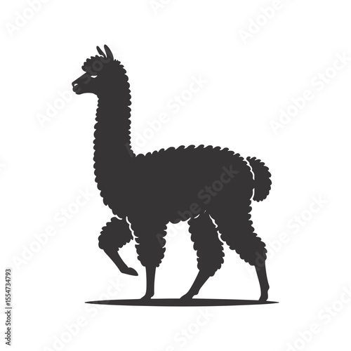 Walking alpaca silhouette black vector for farm animal designs rustic nature clipart and wildlife graphics