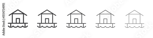 Sea side cabin icon flat simple outline logo