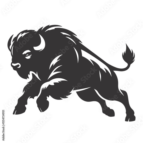 Running buffalo silhouette black vector for forest animal clipart wildlife prints and rustic nature graphics