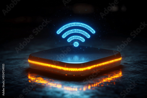 Tech concept showing Wi-Fi on neon-lit device
