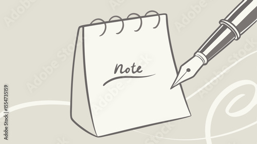 Illustration of a desk calendar with the word note written on it and a fountain pen beside it