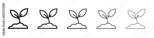 Seedling in soil icon flat simple outline logo
