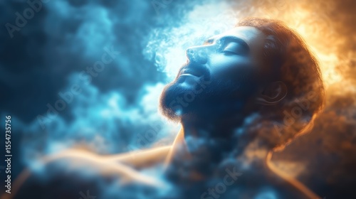 Vishnu generating divine blueprint of multiverse, sacred shape cloud