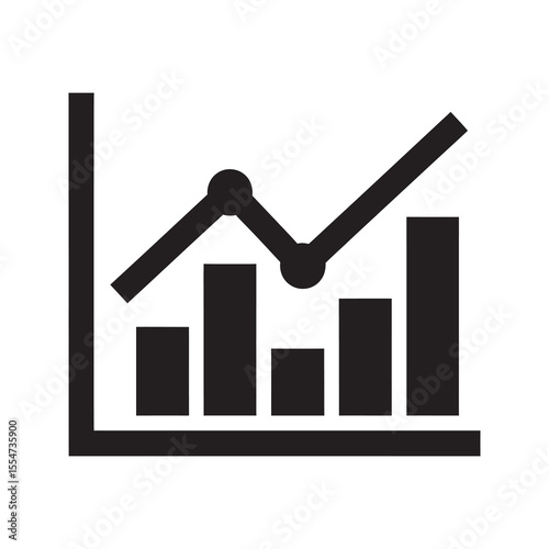 Fluctuating line graph icon showing market volatility and business analytics with a chart representing data trends and financial performance vector solid glyph icon
