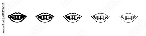 smile with teeth icon flat simple outline logo