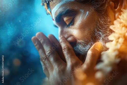 Brahma painting the sky with compass and divine ink, sacred art in space