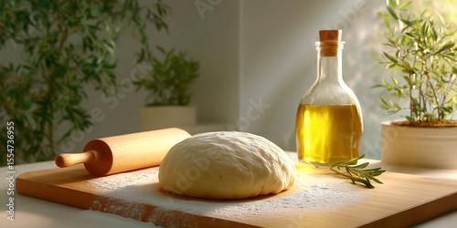 Baking preparation on sunny kitchen table