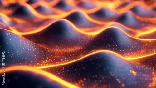 Abstract illustration of undulating, fiery, textured surfaces.