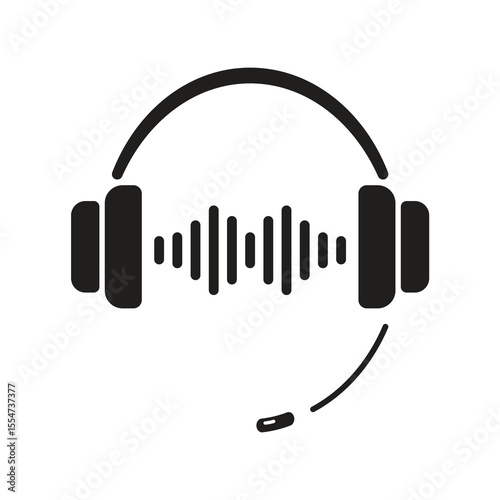 Customer support headset vector with microphone and sound wave. Perfect for call center services, audio tools, help desk branding, and tech support visuals