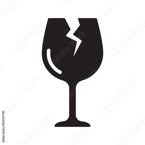 Fragile warning icon with a broken wine glass symbol for careful package handling during shipping logistics and cargo transport service vector solid glyph icon