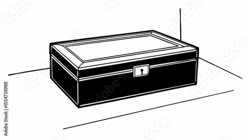 Illustration of a rectangular box with a keyhole sitting on a surface in black and white style
