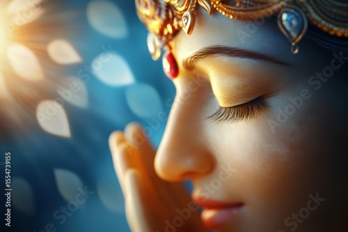 Durga armored in sacred triangles, halo of sharp heavenly lines