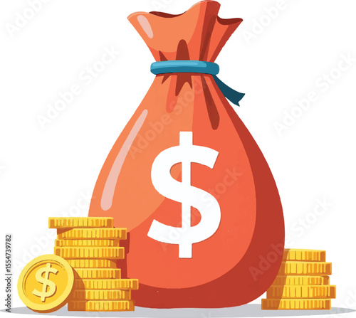 Vector  art  illustration of a Money bag