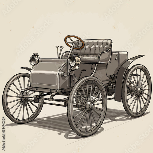 Vintage automobile illustration showcasing historical automotive engineering and design