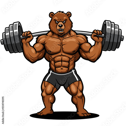Cartoon bear lifting weights depicting strength and determination in fitness