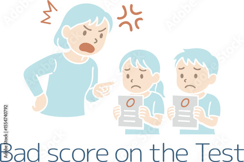 テストで0点をとった子供を怒るママの主線なしイラスト
Illustration of a mother getting angry at her child for getting a zero on a test