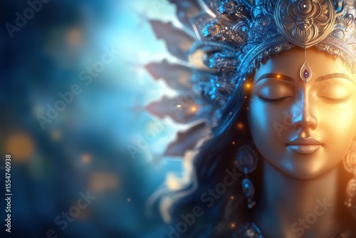 Durga transforming weapons into star geometry, surrounded by heavenly design, monoline art