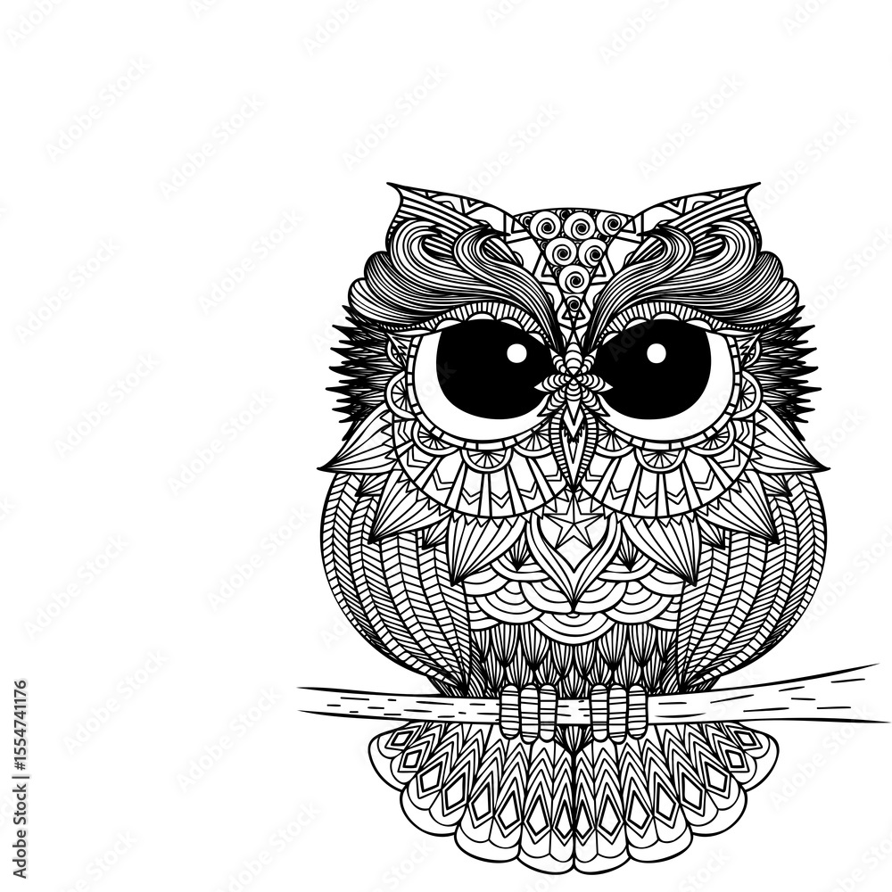 Fototapeta Ai generated image of ornate owl zentangle drawing isolated on transparent background